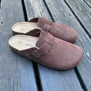 Quince Brown Suede Slip-On Mule Clogs with Buckle